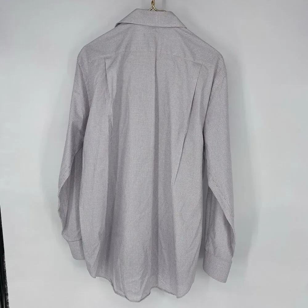 Ledbury Men's Non Iron Dress Shirt Red Blue Micro Plaid 17 XL - Picture 2 of 5